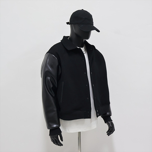 Veste universitaire pour hommes personnalisée OEM Corps en laine Manches en cuir Casual Winter Stand Chenille Patch Broderie Lettre Motif Logo avant - Product Image 5