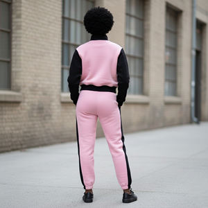 2025 recién llegado 100% algodón pesado Color Block Zip Up Sweatsuit personalizado Puff impreso logo transpirable Streetwear chándal - Product Image 5