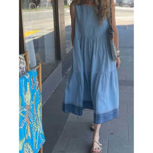 Robe en lin VIDYA décontractée, courte, tendance, style bretelles spaghetti, taille unique/XS, saison printemps, longueur ras du sol, offre ODM - Product Image 3