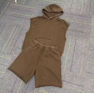 Ensemble deux pièces été vintage délavé à l'acide surdimensionné pour hommes chemise décontractée respirante et short avec broderie de logo personnalisée - Product Image 5