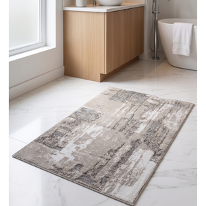 Tapis de bain Mikel Ecru Beige Argent 60*100cm en coton recyclé teint en fil jacquard, marque privée, fabriqué en Turquie - Product Image 3