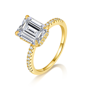Anillo de Compromiso con Halo Oculto y Moissanita Corte Esmeralda de 1 Quilate, Plata de Ley 925, Pasa el Test de Diamantes - Product Image 2