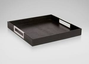 Plateau de service rectangulaire en cuir et velours de qualité supérieure, couleurs idéales pour la maison, les restaurants, les hôtels - Product Image 2