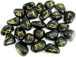Natural Black Agate Obsidian Runes <b>Set</b> 25 Pieces Handmade Reiki Healing Eco-Friendly Souvenir - Product Image 2