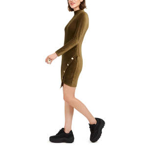 Robe moulante en velours côtelé vert pour jeunes filles, taille XS, lavable, élégante, avec fermeture éclair et décoration drapée, robe d'été sexy - Product Image 3