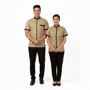 Ensemble d'uniformes professionnels personnalisés mi-brun pour hommes et femmes, tenue de travail formelle pour la réception d'hôtel, en nylon respirant et léger - Product Image 1