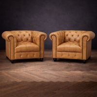 Canapé Chesterfield en cuir véritable fait main, une place, style mid-century moderne, vintage, couleur tan buffle, luxe, salon, appartement, villa