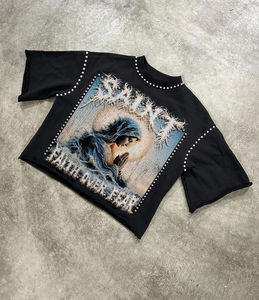 Sweat à capuche zippé en éponge française de haute qualité avec détail en strass à fermeture éclair délavé au soleil Style Hip Hop sans manches pour hommes femmes - Product Image 1