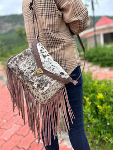 Nouveau Style occidental cheveux sur cacher fourrure en cuir véritable frange sacs haute qualité Boho Style femmes en cuir véritable frange sacs à bandoulière - Product Image 2