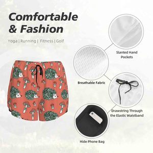 Shorts Deportivos para Mujer con Estampado de Erizo y Hongos, Cintura Media, Cordón Ajustable, Transpirables, de Spandex y Poliéster - Product Image 6
