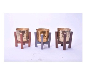 Maceta de metal dorado personalizada, soporte de terrazo para interior/exterior, maceta suculenta de cemento, maceta de hormigón para uso en el jardín - Product Image 1