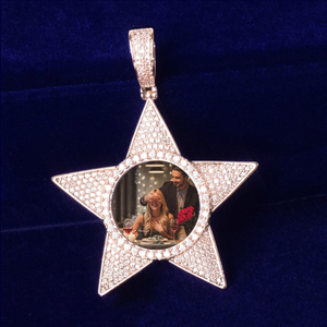 Pendentif étoile Hip Hop avec image de souvenirs en argent sterling 925, diamants ronds de laboratoire taillés en brillant - Product Image 5