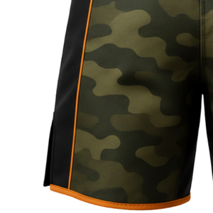 Shorts de MMA et de boxe personnalisés en camouflage en gros |    Shorts de combat camouflage avec bordure orange - Product Image 4