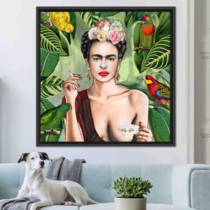 Impresión en Lienzo: Retrato Tropical de Frida Kahlo, Decoración, Lienzo con Marco Negro - Product Image 1