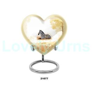 Urna de corazón con tema de cebra más vendida para cenizas humanas, urna de corazón grande decorativa con soporte y bolsa de terciopelo gratis - Product Image 1