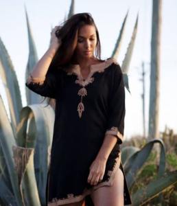 Tunique courte brodée à col montant et manches longues pour femme, tunique décontractée de style ethnique - Product Image 4