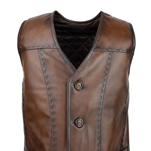Gilet en cuir pour homme, style régulier, en cuir de vachette et toile, imperméable, respirant, coupe-vent, vêtement d'extérieur d'hiver, style vintage, équestre - Product Image 2