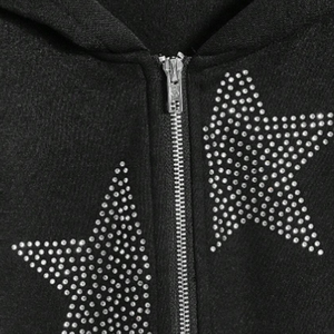 Fabricante de peso pesado 400gsm Fleece Diamond Stars Men Zip Hoodies Oversized Sparkle Rhinestones Stars Men's Zipper Hoodies - Product Image 4
