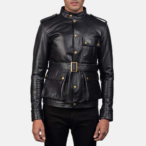 Chaqueta de Cuero Vacuno Genuino Germain en Negro, Reversible y con Cierre, Impermeable y Bordada, Tallas de la XS a la 6XL - Product Image 1