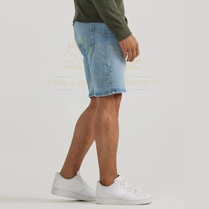 Pantalones cortos de mezclilla Vintage de verano 100% algodón personalizados para hombre, ropa de calle transpirable de cintura media, función antiarrugas, bolsillos sueltos sólidos - Product Image 2