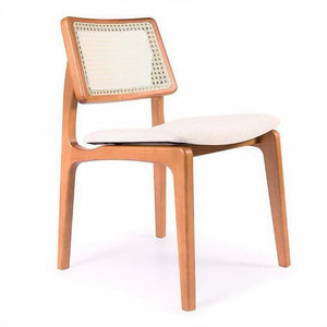 Vente en gros de chaise de salle à manger minimaliste en bois de teck avec dossier en rotin et siège en tissu pour la maison ou le restaurant - Product Image 1