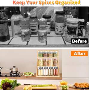 Estante de especias de bambú organizador para gabinete estante de especias plegable de 3 niveles estante de especias de madera organizador de condimentos para encimera - Product Image 4