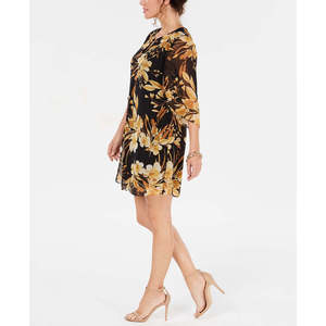 Abito da cocktail Connected Petite da donna in chiffon floreale giallo scuro con scollo a goccia, taglia 4P - Product Image 3