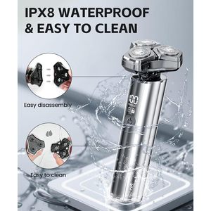 มีดโกนหนวดไฟฟ้าสำหรับผู้ชาย รุ่น Speed Motor ใบมีดสามใบ กันน้ำ ชาร์จเร็วด้วย USB ใช้ได้ทันที ล็อคสำหรับการเดินทาง สีเงินเมทัลลิก-IPX7 - Product Image 2