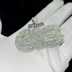 Collar con Colgante de Letra Personalizado en Plata de Ley 925 con Baño de Rodio y Moissanita VVS, Estilo Hiphop con Engaste de Garra para Hombre, 40g - Product Image 4