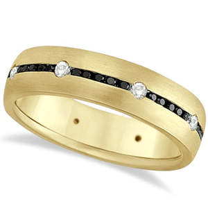 Bague de mariage pour homme en or jaune 14 carats avec 40 diamants noirs ronds sertis en canal, clarté VS2, ajustement confortable (0,70 ct) - Product Image 2
