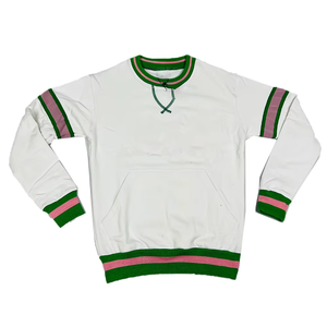 Customized Winter Red <b>Black</b> Sorority Campus Front Logo Crewneck <b>Sweatshirt</b> with White-<b>Black</b>-Red Rib Sleeve Hem Detail - Product Image 1