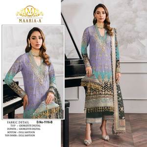 Shree Indian Export Georgette bordado indio pakistaní estilo Salwar traje con Top y Dull Santen Pant Dupatta - Product Image 4