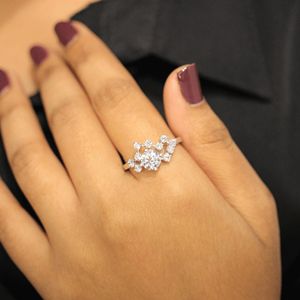 Round Cut Diamond 4 Prong <b>Set</b> Cluster Engagement <b>Ring</b> For <b>Women</b> - Product Image 2