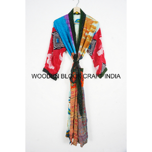 Kimono long indien fait à la main élégant à fleurs bohème pour femmes Robe en soie japonaise tricotée vêtements de plage d'été pour demoiselles d'honneur - Product Image 1