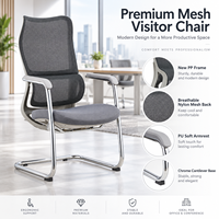 Chaise d'appoint moderne avec dossier en maille, cadre gris, accoudoirs en PU, base cantilever chromée pour la maison, le bureau et le salon