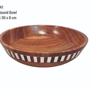 <b>Wooden</b> <b>Large</b> <b>Bowl</b> Round Shape Stainless Steel <b>Bowl</b> Dinnerware BowlWith Polish Dough Serving <b>Bowl</b> for Home Hotel & Restaurant Use - Product Image 1