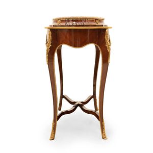 Table d'appoint ovale de luxe avec plateau en marbre beige haut de gamme et cadre en bois élégant à finition brillante pour la décoration intérieure classique des palais - Product Image 6