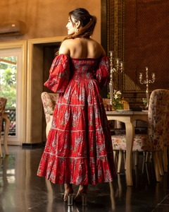 Nuevo Vestido Maxi Estiloso con Estampado Floral, Hecho a Mano en India, de Algodón Ecológico, para Fiestas de Verano, Cintura Natural, Lavable - Product Image 2