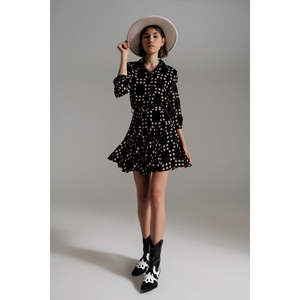 Vestido de Gasa con Estampado de Puntos y Mangas Voluminosas en Negro, Estilo Fit and Frill - Product Image 2