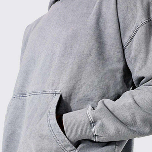 Sudadera con Capucha Oversize para Hombre, Lavado Ácido, Gris Sólido, 100% Algodón French Terry, Estilo Casual de Otoño, Transpirable, Tejido de Punto - Product Image 4