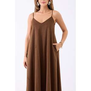 Vestido Camel 7506 con Silueta en A, Tela Crepé, Cintura Natural - Product Image 2