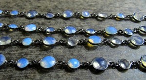 1 pie-: Cuarzo de ópalo blanco Forma de moneda redonda Briolette Facetado Tamaño alternativo Bisel Conector Cadena de fabricación de joyas - Product Image 3