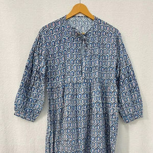 ชุดเดรสผ้าฝ้ายทอแบบลำลองสำหรับผู้หญิงชุดเดรสยาวพิมพ์ลายดอกไม้สีฟ้าทรงหลวมเอวธรรมชาติสำหรับงานปาร์ตี้ฤดูร้อน - Product Image 1