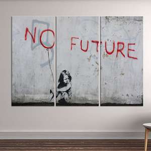 Lienzo Impreso: Graffiti de Banksy 'No Future' Arte Callejero, JUEGO DE 3 LIENZOS - Product Image 1