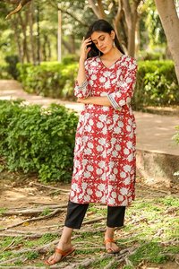 Kurti de algodón estampado Handblock cómodo de calidad de exportación para mujer, perfecto para el trabajo, ropa informal y festiva de La India - Product Image 4