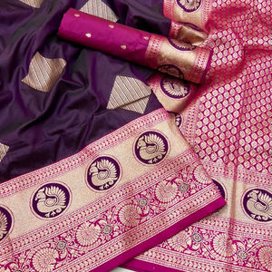 ผ้าส่าหรีผ้าไหม Banarasi ดีไซน์เนอร์พร้อมด้วยผ้าไหมนุ่มงานฝีมือของช่างฝีมือทอมือสำหรับงานแต่งงานและงานปาร์ตี้เครื่องแต่งกายที่สวยงาม - Product Image 1