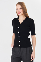 Cárdigan de punto con cuello en V para mujer, manga tres cuartos, botones en la parte delantera, color sólido, estilo minimalista, para todas las estaciones