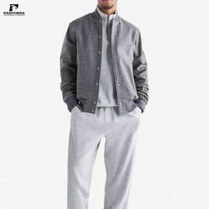High Quality Men's Winter <b>Grey</b> Wool Varsity <b>Jacket</b> Stand Collar Casual with Chenille Embroidery Customizable Affordable - Product Image 6