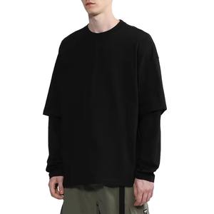 Camiseta ligera de 100% algodón con estampado sólido de doble manga con logotipo personalizado de gran tamaño y manga completa de 2 capas para hombre - Product Image 5