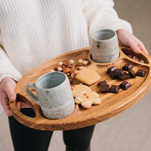 Bandeja de servicio de madera de acacia ecológica al por mayor plato de fiesta de aperitivo decorativo de India - Product Image 2